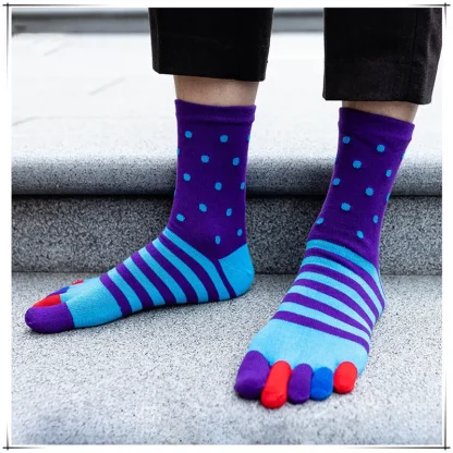 Striped Contrast Five Toe Socks - Image 2