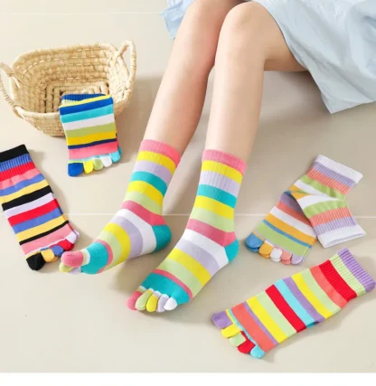 Rainbow Striped Socks with Toes - Image 2